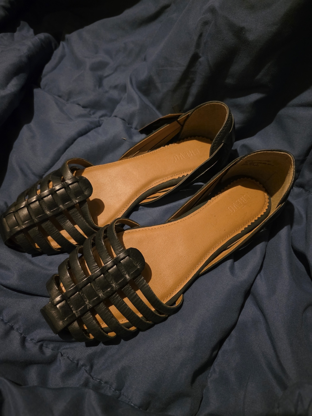 Crevo Black Woven Leather D'Orsay Flats with Tan Insole